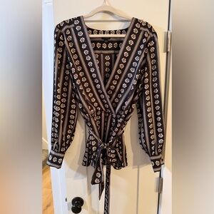 Ann Taylor Black and cream floral blouse